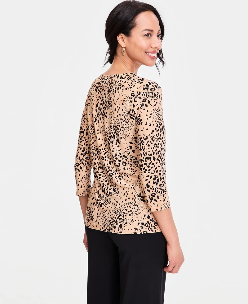 Jm Collection Petite Relaxed-Fit Crewneck Printed Top, Macy's Exclusive