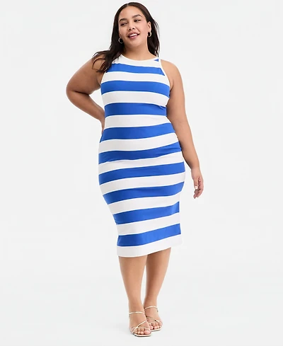 On 34th Trendy Plus Striped High-Neck Sleeveless Midi Dress, Macy's Exclusive