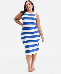 On 34th Trendy Plus Striped High-Neck Sleeveless Midi Dress, Macy's Exclusive