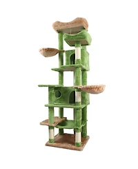 Zeus & Ruta 68in Green Multi Level Cat Tree Hammocks Hanging Basket Cat Cave Removable Cushion Scratching Posts