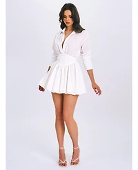 Miss Circle Women's Jamila White Shirt Mini Dress with Embroidered Waist Detail