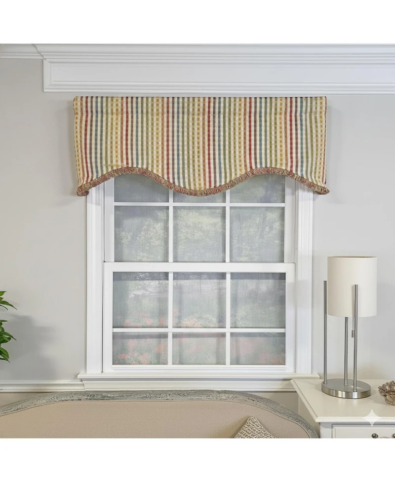 Rlf Home Fame Stripe Cornice 100% Cotton Rod Pocket Lined Window Valance 50" x 17" Multi