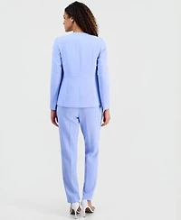 Kasper Womens Stretch Crepe Three Button Waist Seamed Jacket Ava Straight Leg Pant