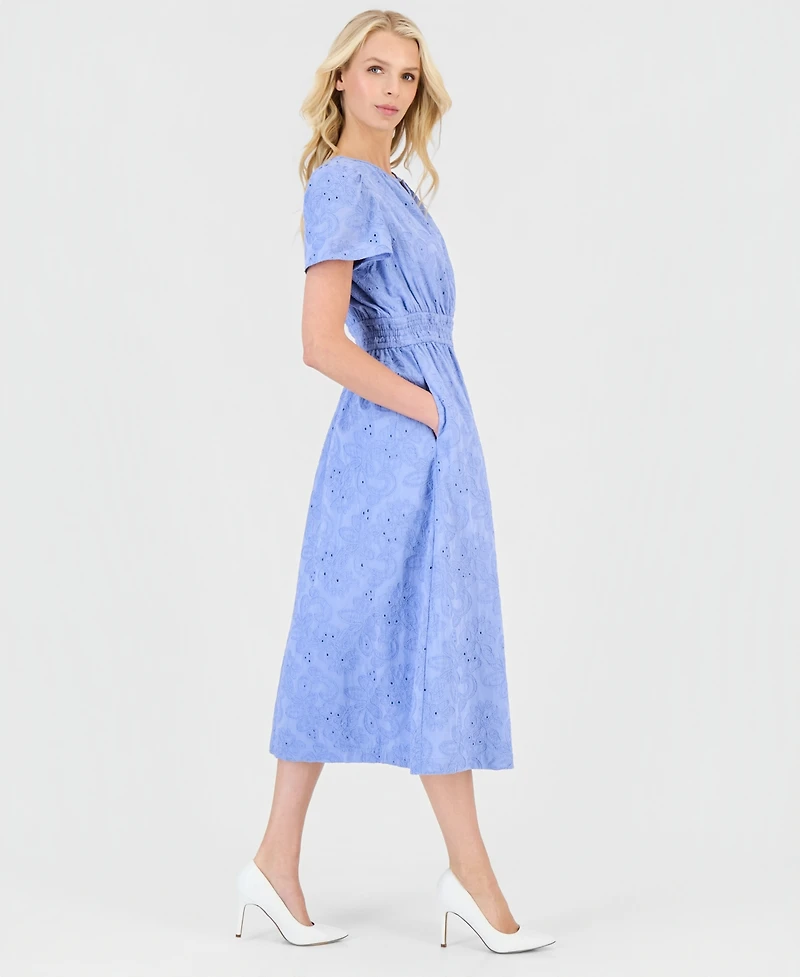 Anne Klein Women's Eyelet Short-Sleeve Midi Dress