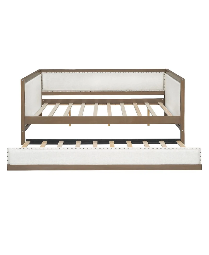 Streamdale Furniture Full Size Upholstered Daybed with Trundle and Nailhead Decoration