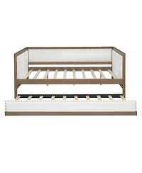 Streamdale Furniture Full Size Upholstered Daybed with Trundle and Nailhead Decoration