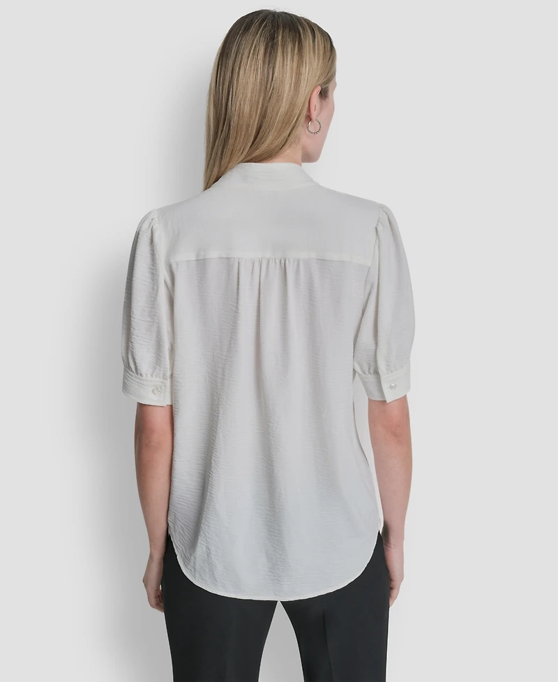 Dkny Women's Bell-sleeve Mandarin Collar Textured Blouse