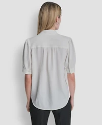 Dkny Women's Bell-sleeve Mandarin Collar Textured Blouse