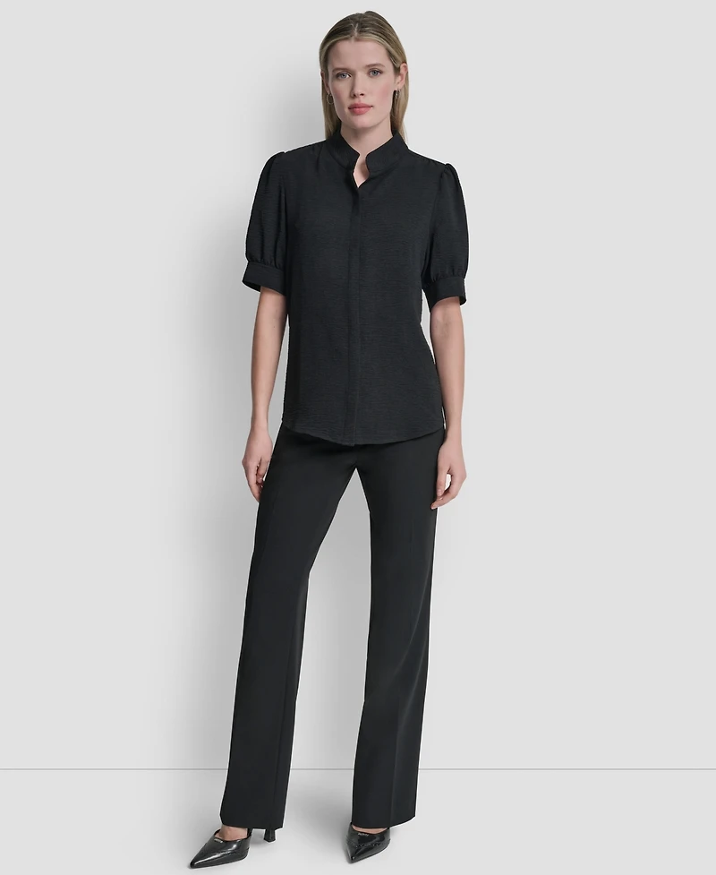 Dkny Women's Mandarin Collar Textured Woven Blouse
