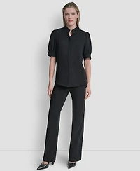 Dkny Women's Mandarin Collar Textured Woven Blouse