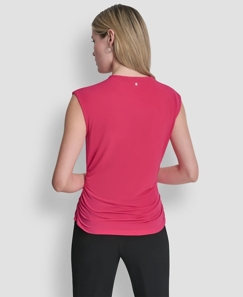 Dkny Women's Asymmetric Neck Cap-Sleeve Knit Top