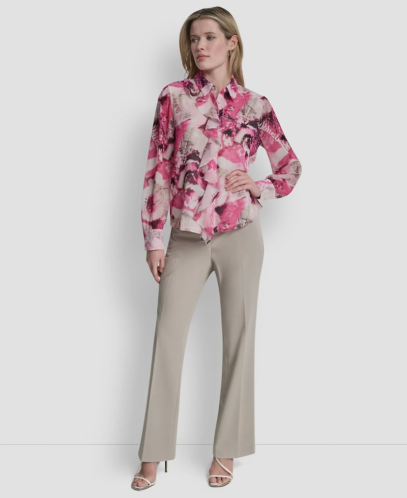 Dkny Women's Collared Long-Sleeve Ruffle Detail Shirt