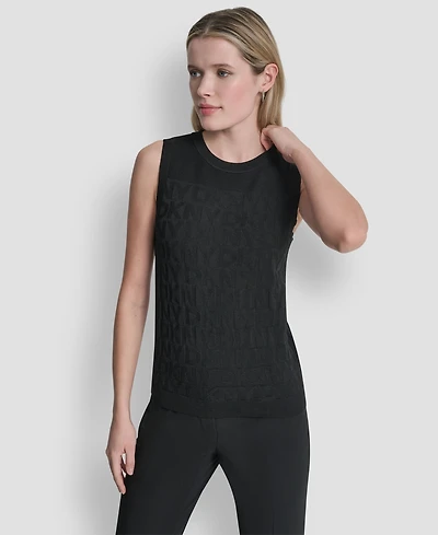 Dkny Women's Sleeveless Logo Printed Sweater