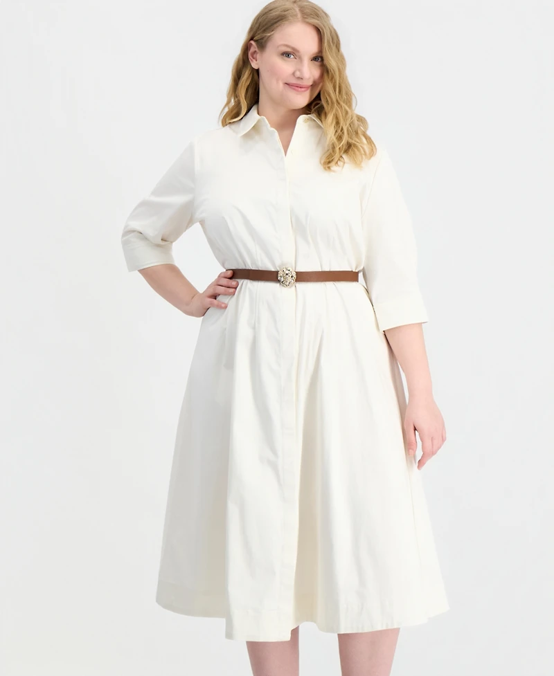 Anne Klein Plus 3/4-Sleeve Belted Shirt Dress