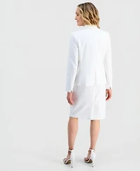 Kasper Womens Stretch Crepe Shawl Collar Pearl Trim Jacket Sheath Dress