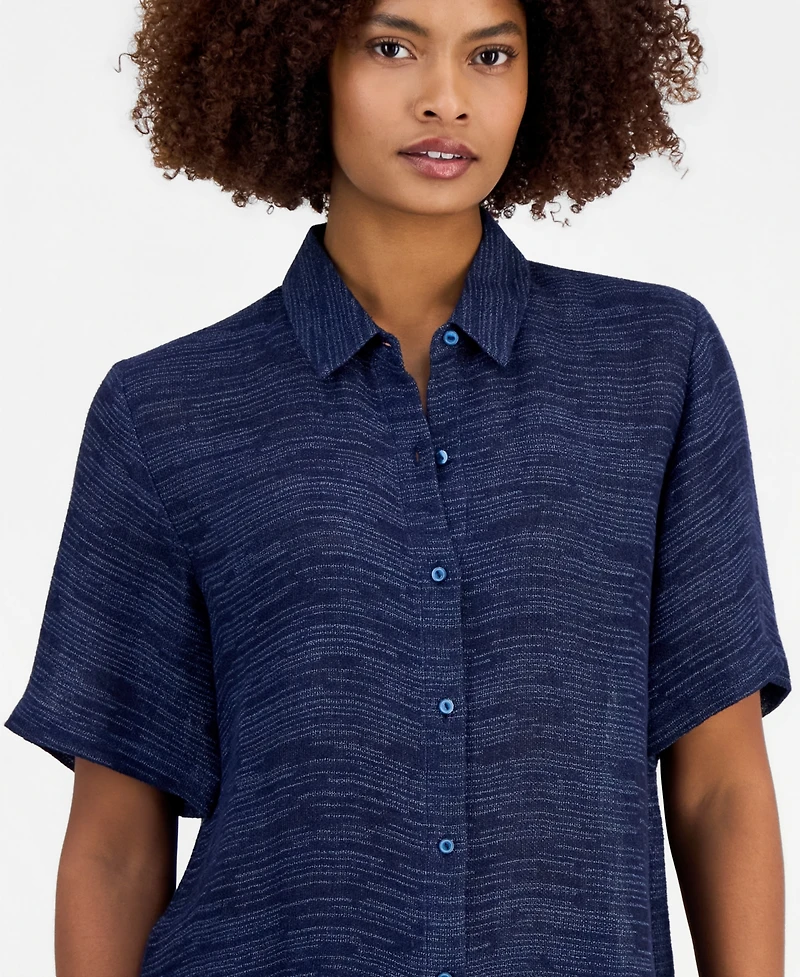Eileen Fisher Women's Short-Sleeve Gauzy Jacquard Shirt, Regular & Petite