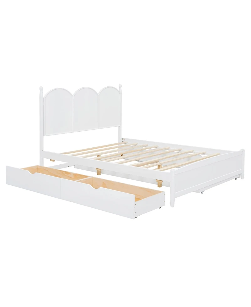 Streamdale Furniture Queen Size Platform Bed With with 2 Big Drawers, Twin Xl Size Trundle, White