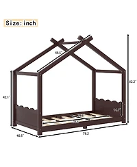 Streamdale Furniture Twin House Floor Bed with Slats, Solid Wood House Bed Frame for Kids