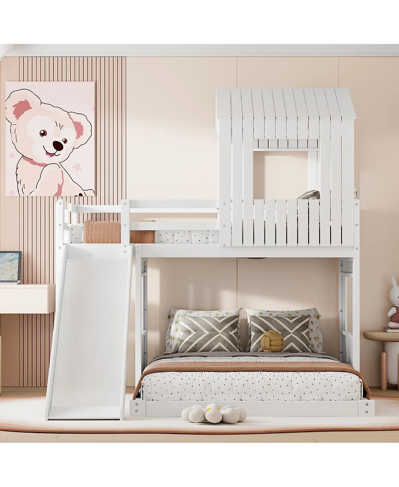 Streamdale Wooden Twin Over Full Bunk Bed with Playhouse, White