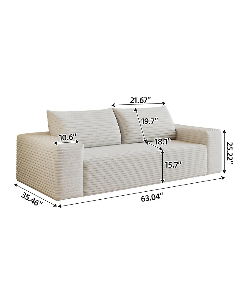 Streamdale Furniture 63" Corduroy Deep Seat Sofa - White