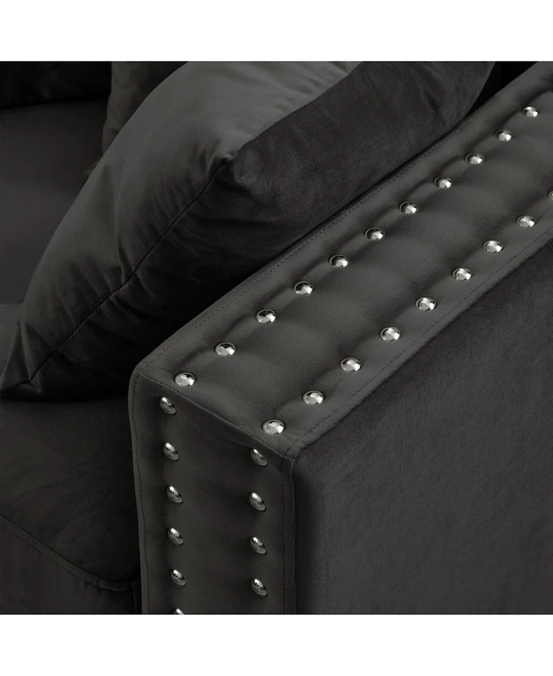 Streamdale Furniture Modern Velvet Sofa - Silver Nails, Square Armrest