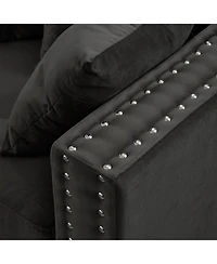 Streamdale Furniture Modern Velvet Sofa - Silver Nails, Square Armrest