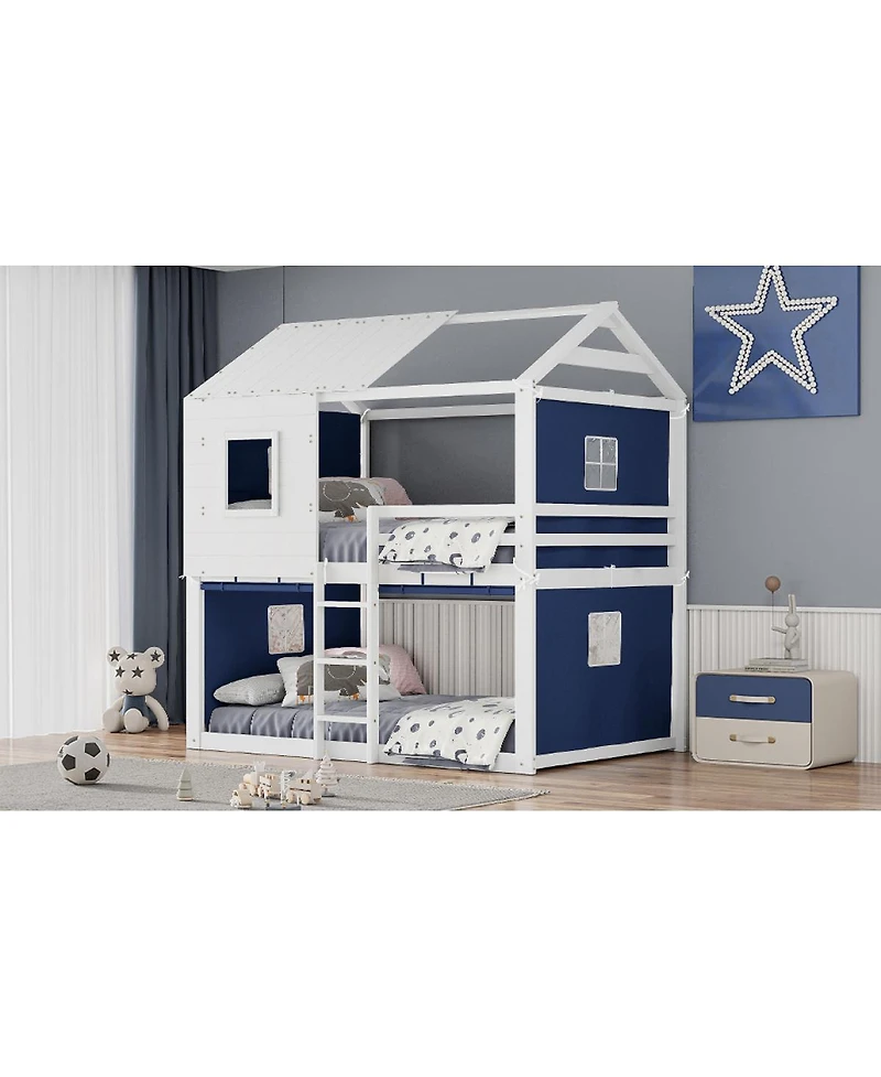 Streamdale Furniture Full Size Bunk Wood House Bed with Tent