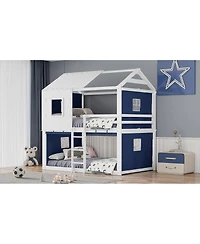 Streamdale Furniture Full Size Bunk Wood House Bed with Tent