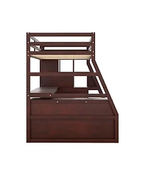 Streamdale Furniture Twin Size Loft Bed with 7 Drawers 2 Shelves and Desk - Espresso