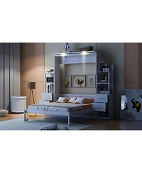 Streamdale Furniture Queen Size Murphy Bed Wall Bed with Shelves, Drawers and Led Lights