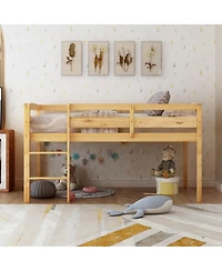 Streamdale Twin Wood Loft Bed Low Loft Beds with Ladder, Twin, Walnut