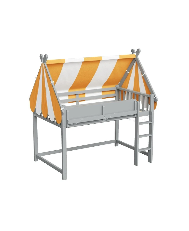 Streamdale Furniture Twin Loft Bed with Canopy, Led Lights & Book Shelf