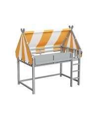 Streamdale Furniture Twin Loft Bed with Canopy, Led Lights & Book Shelf