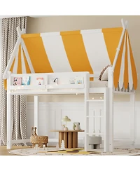 Streamdale Furniture Twin Loft Bed with Canopy, Led Lights & Book Shelf