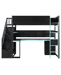 Streamdale Furniture Twin Gaming Loft Bed with Storage Stairs, Desk