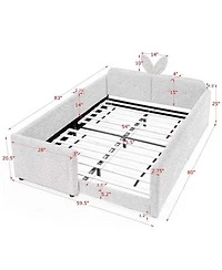 Streamdale Furniture Streamdale Cute Rabbit Ear Boucle Platform Bed with Safety Rail & Pocket, Beige