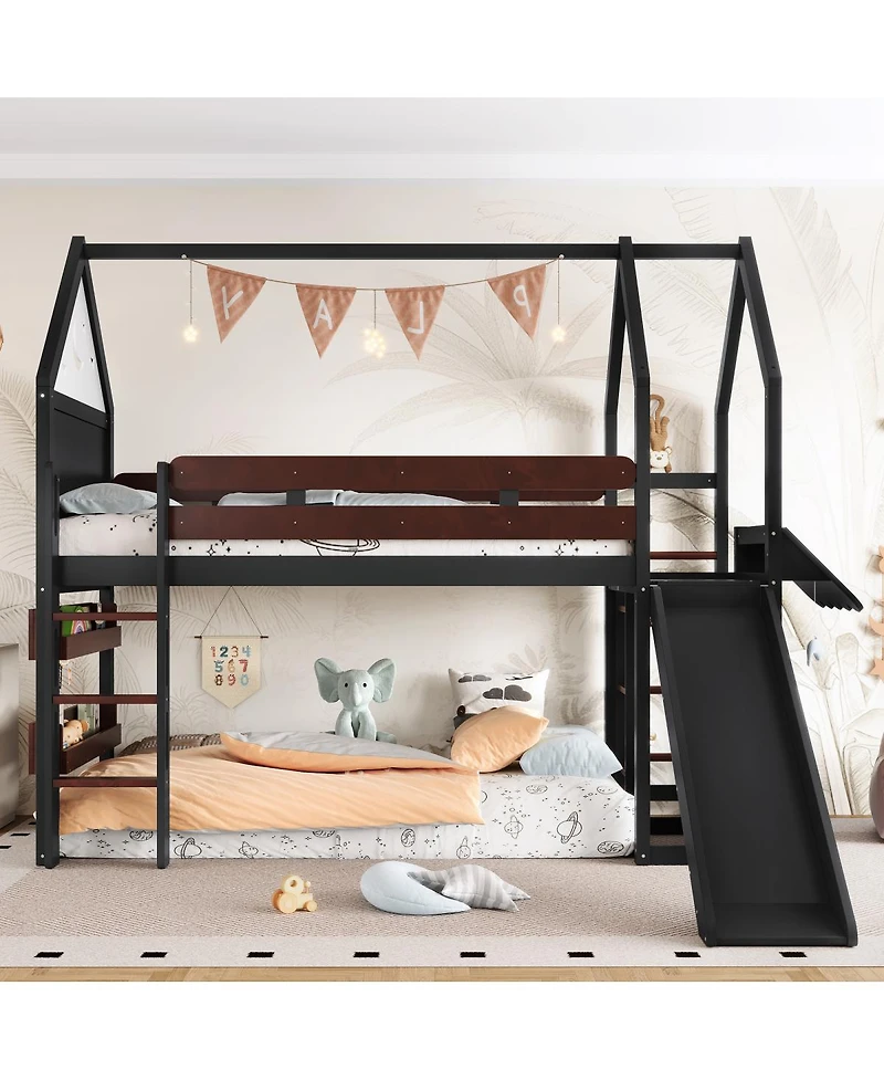 Streamdale Furniture Twin Loft Bed with Bookshelf, Slide, and Safety Rails