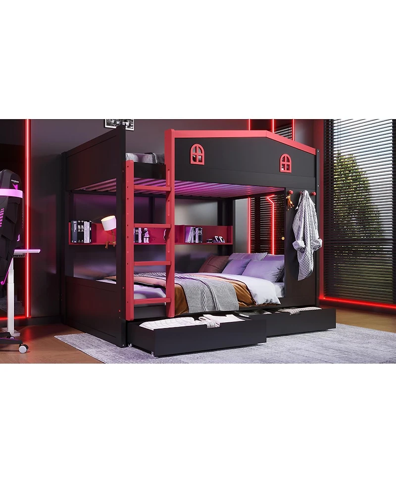 Streamdale Furniture Queen Bunk Bed with Storage, Solid Wood