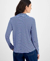 Style & Co Women's Striped Waffle-Knit Collared Top, Macy's Exclusive