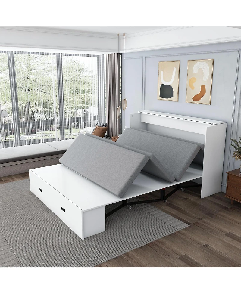 Streamdale Furniture Murphy Bed with Storage, Charging Cabinet, Foldable Panels, Swivel Wheels