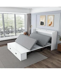 Streamdale Furniture Murphy Bed with Storage, Charging Cabinet, Foldable Panels, Swivel Wheels