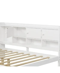 Streamdale Furniture Full Size Daybed with Storage, Wooden L-Shape Bed Frame w/ Desk & Bookshelf