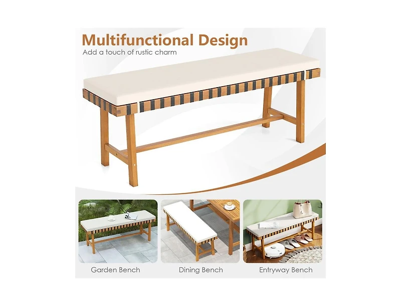 Slickblue 48" Acacia Wood Outdoor Bench with Thick Padded Cushion