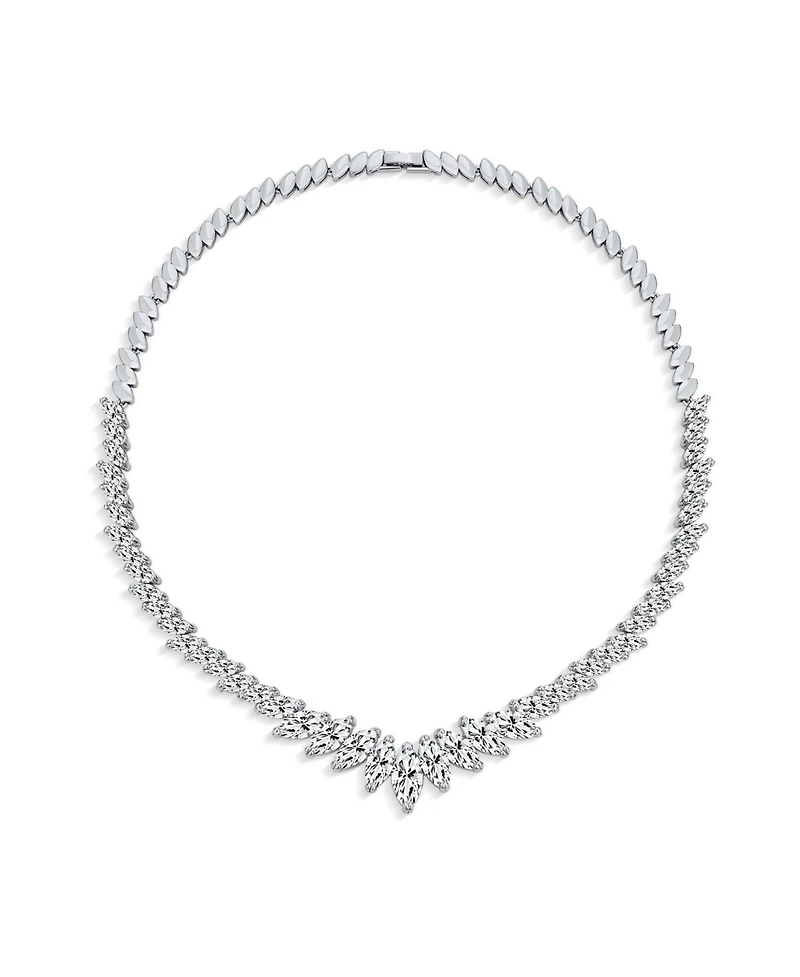 Bling Jewelry Classic Marquise Leaf Cz Statement V Necklace Chandelier Earrings Jewelry Set