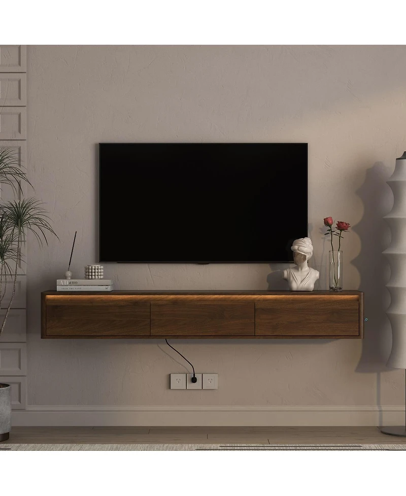 Streamdale FurnitureFloating Tv Stand with Led Lights & Power Outlet