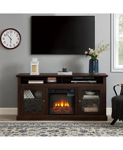 Streamdale Furniture Contemporary Media Stand with 18" Fireplace Insert, Brown, 60"W