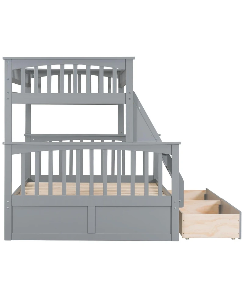 Streamdale Furniture Twin over Full Bunk Bed with Drawers, Convertible Beds, Gray