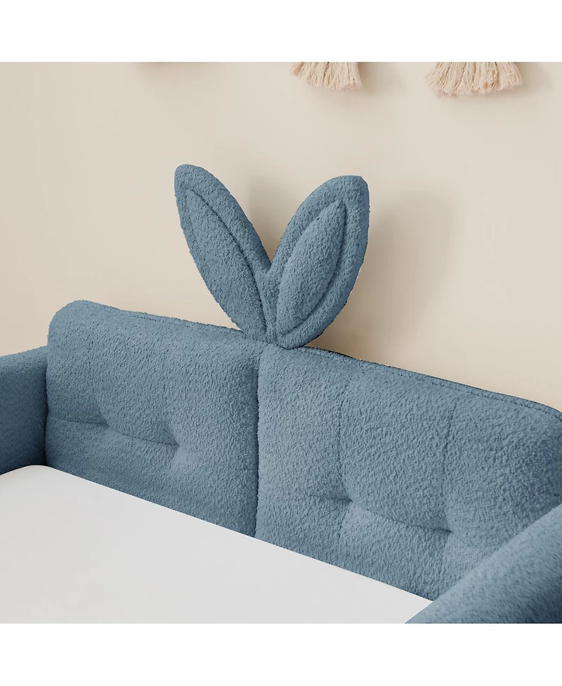 Streamdale Furniture Twin Upholstered Platform Bed with Rabbit Ear Headboard & Safety Rail