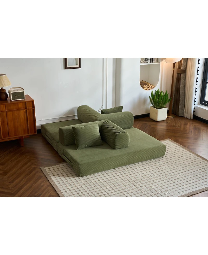 Streamdale Furniture 5-in-1 Convertible Corduroy Sofa Bed - No Assembly Required