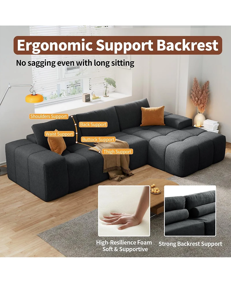 Streamdale Furniture L-shaped modular sofa, no assembly, deep seat, 3 cushions, soft fabric upholstery